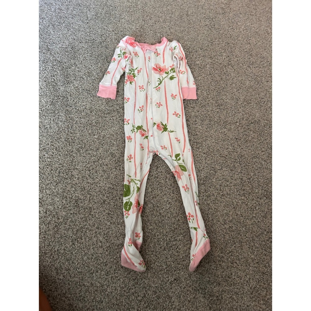 The Beaufort Bonnet Company Pink Floral Stripe Pima Cotton Footed Pajamas 18-24M